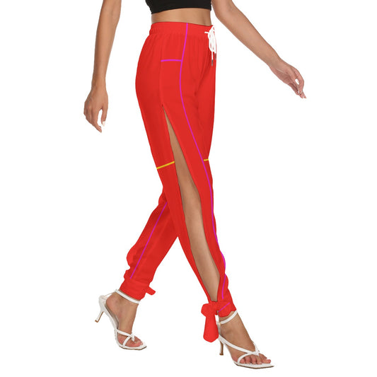 Red Pants with Lines and Side Slits